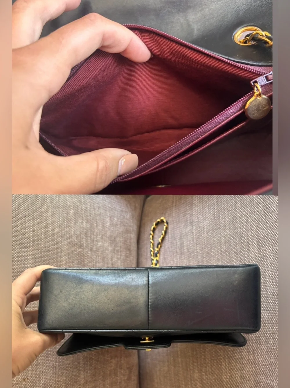 Authentic CHANEL Rare 24k gold black lambskin leather Diana bag